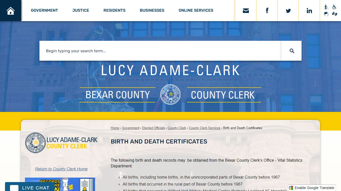 Birth and Death Certificates | Bexar County, TX - Official Website